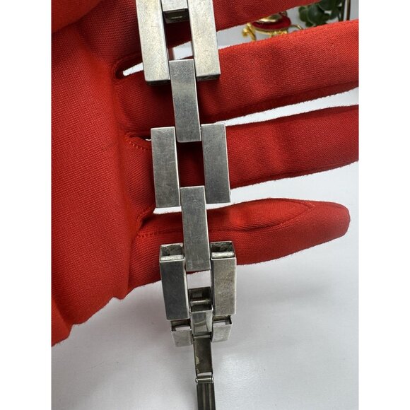 unknown Jewelry - Sterling Silver Art Deco Revival Geometric Link Bracelet Vintage Circa 1970s 7”